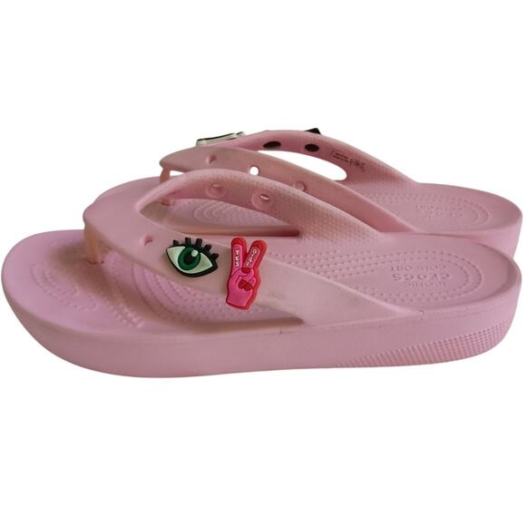 Crocs Pink Platform Flip Flops with Charms size W9 - Picture 1 of 12